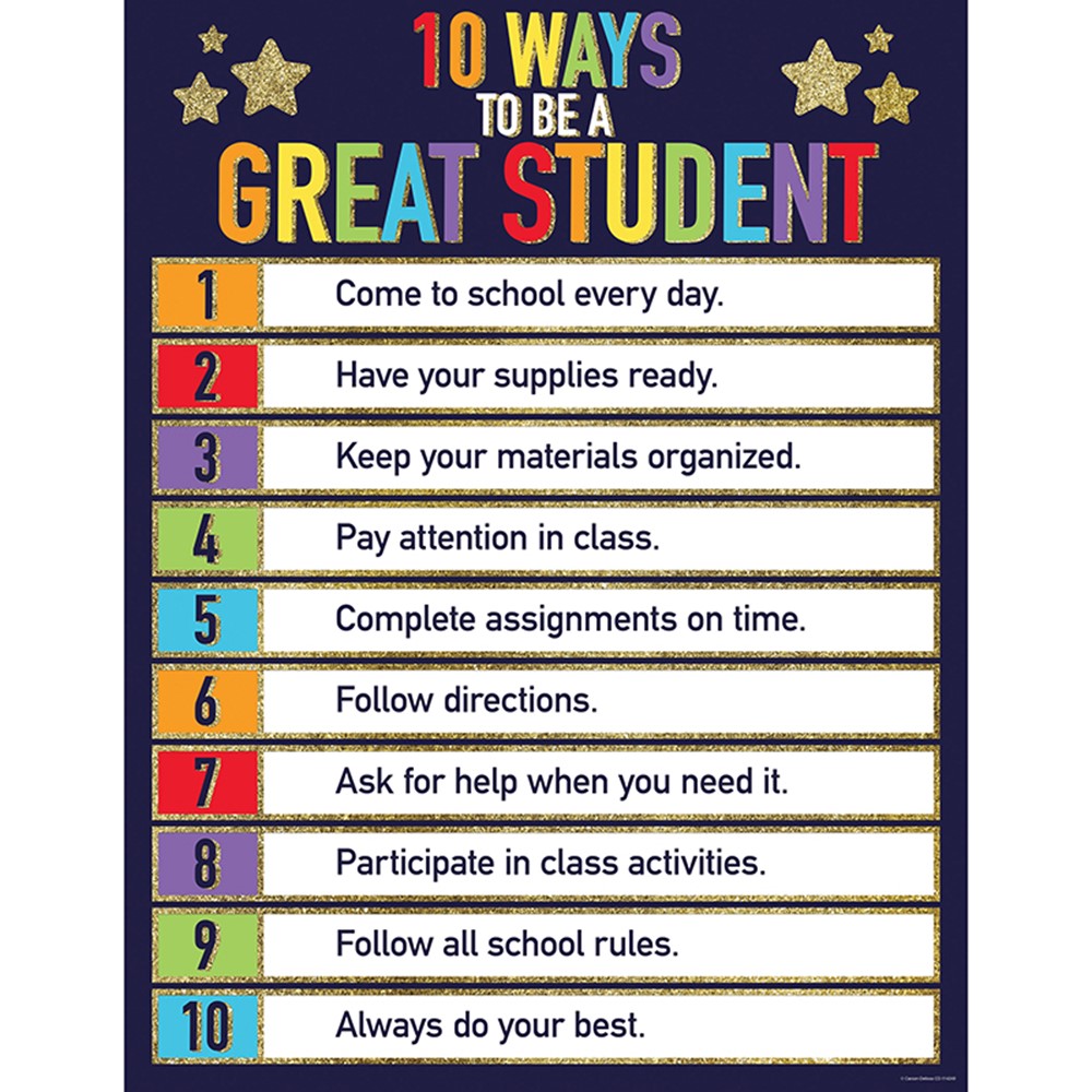 10 Ways to Be a Great Student Chart