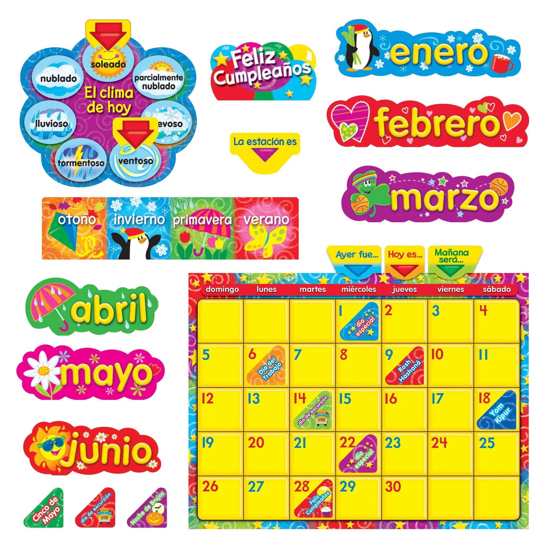Calendario Wipe-Off con Estrellas y Remolinos