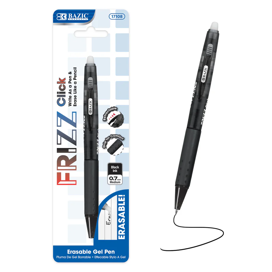 BLACK ERASABLE GEL RETRACTABLE PEN WITH GRIP