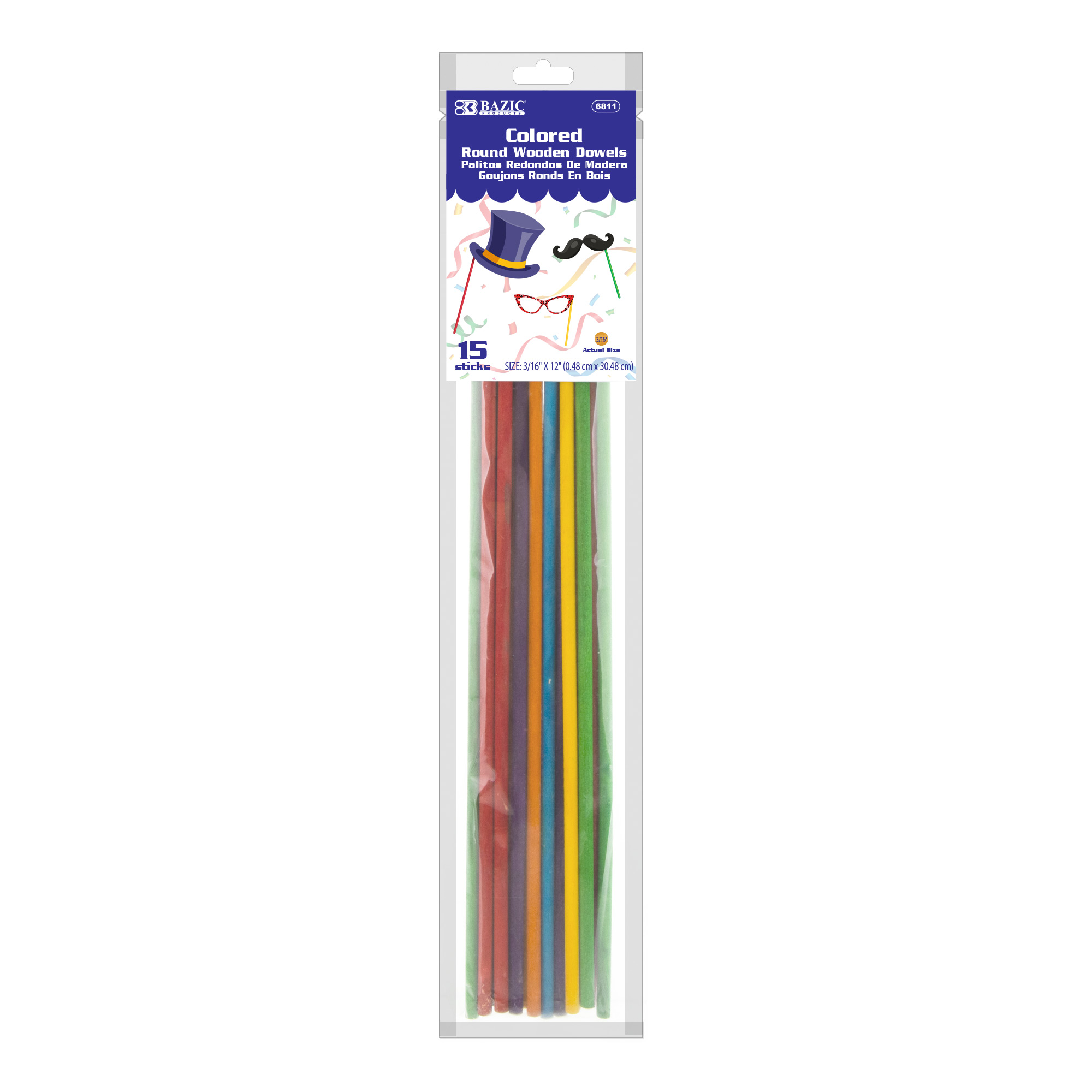 WOODEN DOWEL ROUND MULTI-COLORES 15/BAG