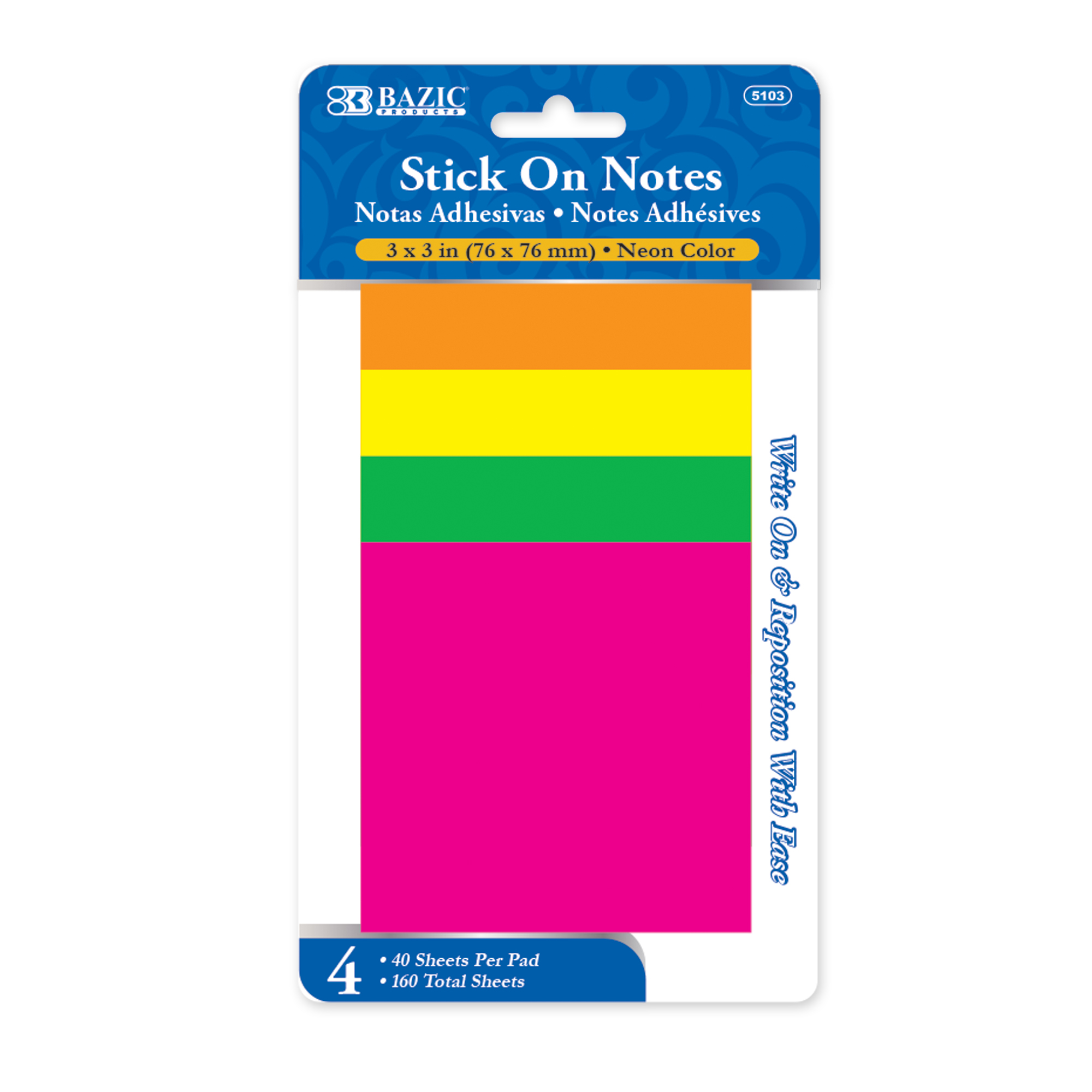 STICK ON NOTES 3 X 3 NEON COLOR