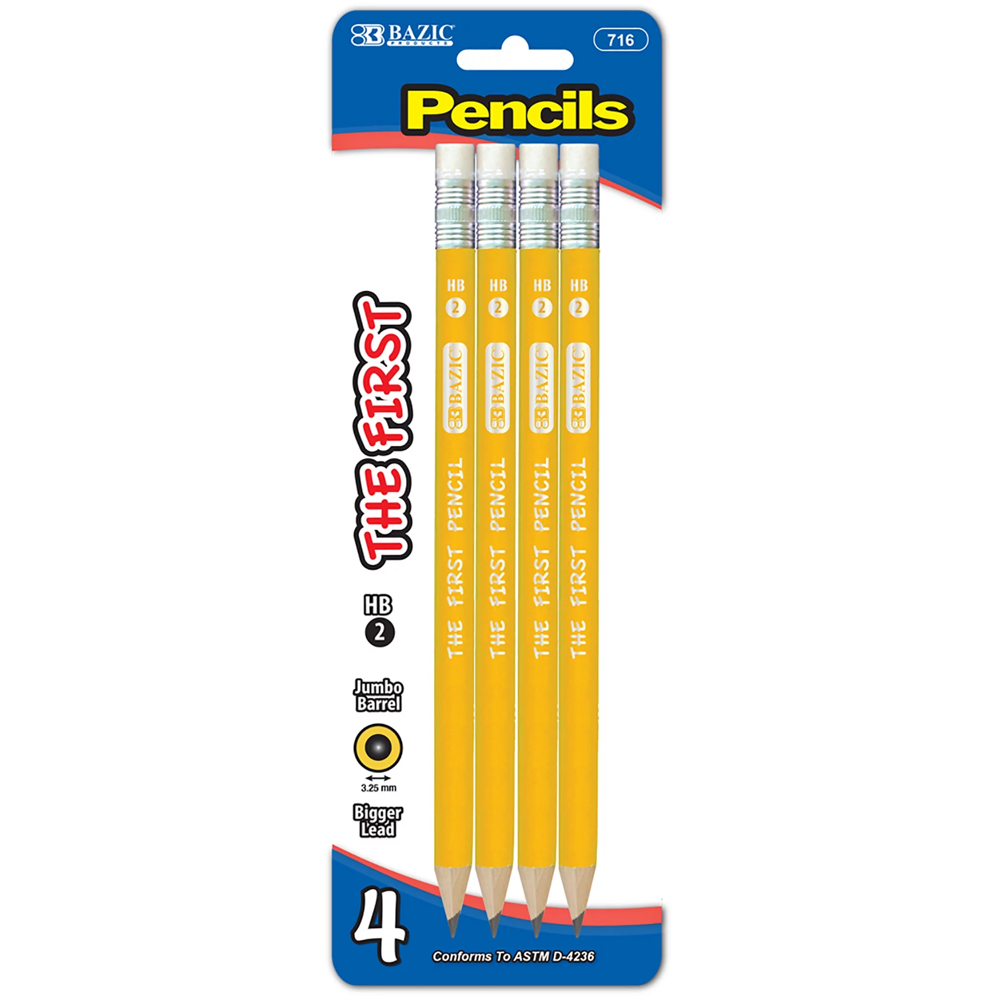 Jumbo Pencil Shape Eraser (4/Pack)