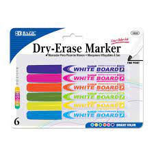 BRIGHT COLOR FINE TIP DRY-ERASE MARKER 6/PACK