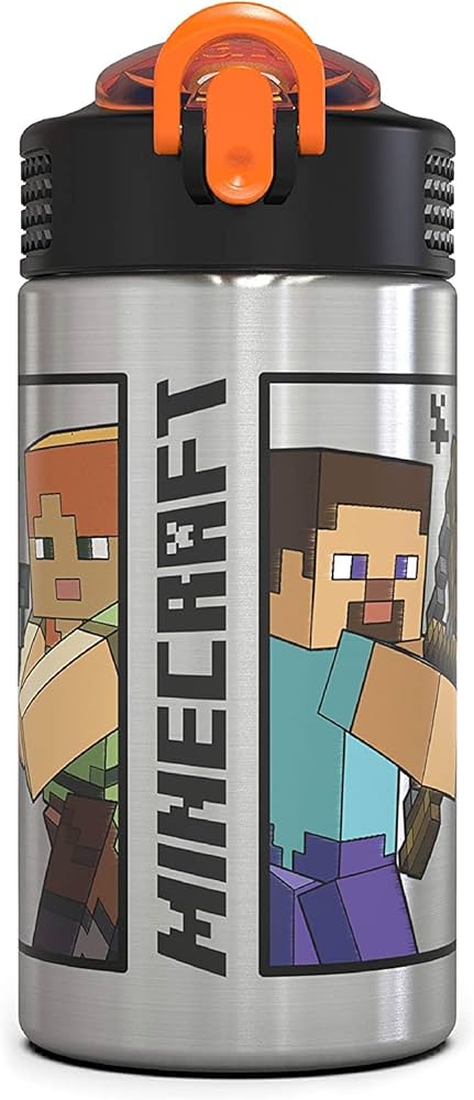 Zak Designs Minecraft – Stainless Steel Water Bottle with On