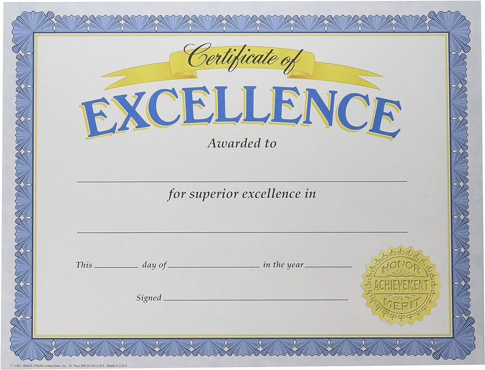 CERTIFICATE OF EXCELLENCE