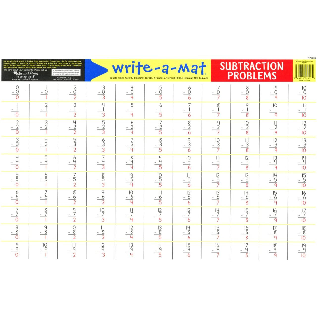 LEARNING MAT, SUBSTRACTION PROBLEMS